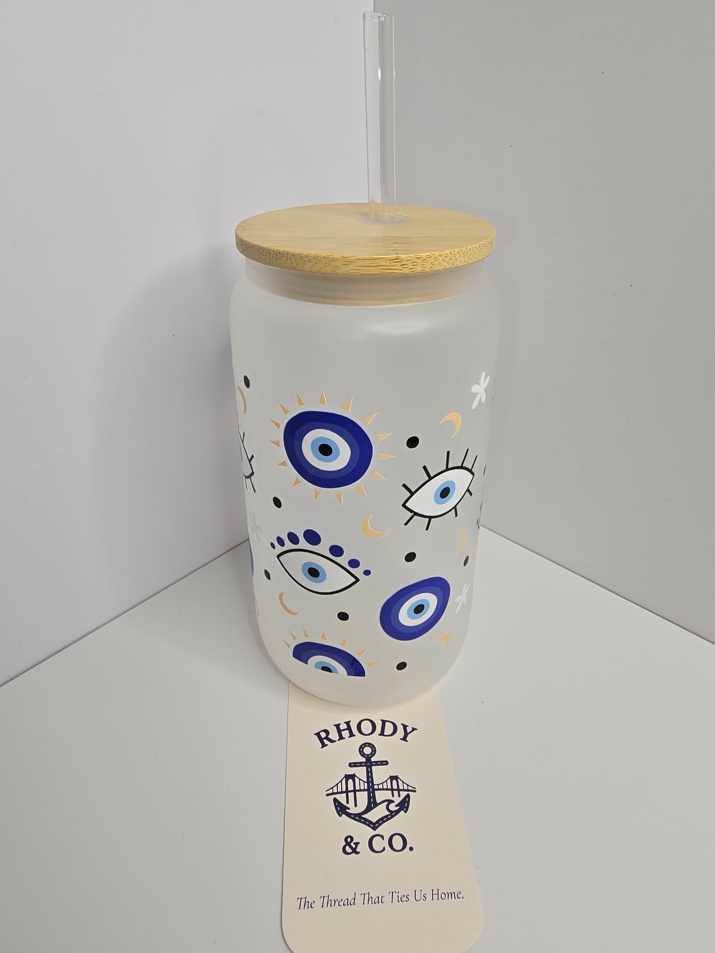 Evil Eye Glass Tumbler – 16 oz