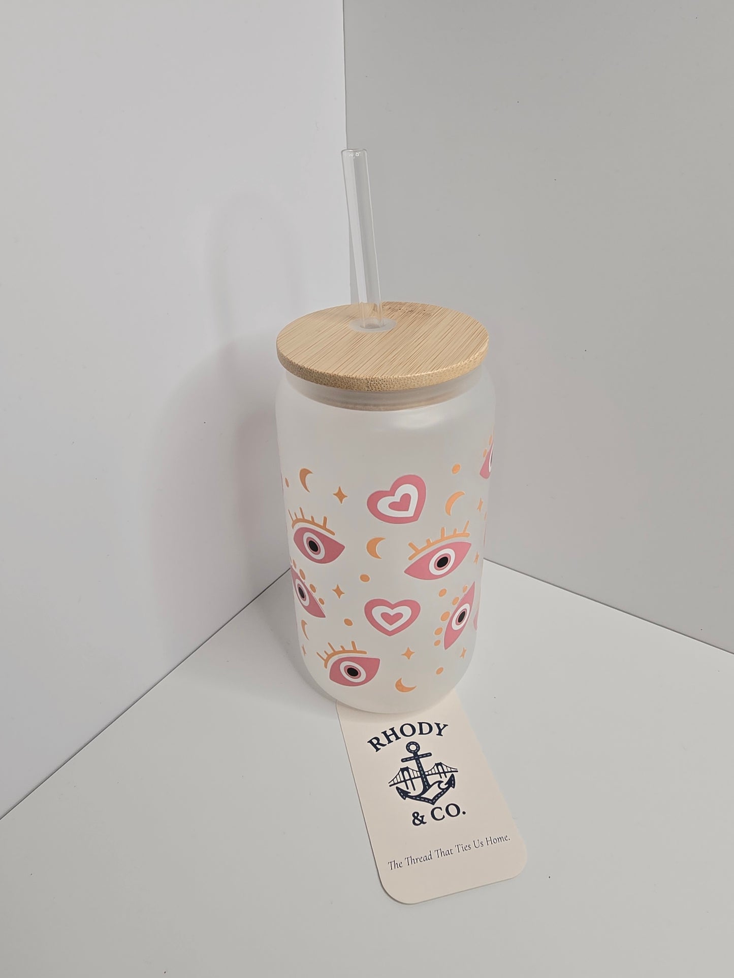 Pink Evil Eye Glass Tumbler – 16 oz