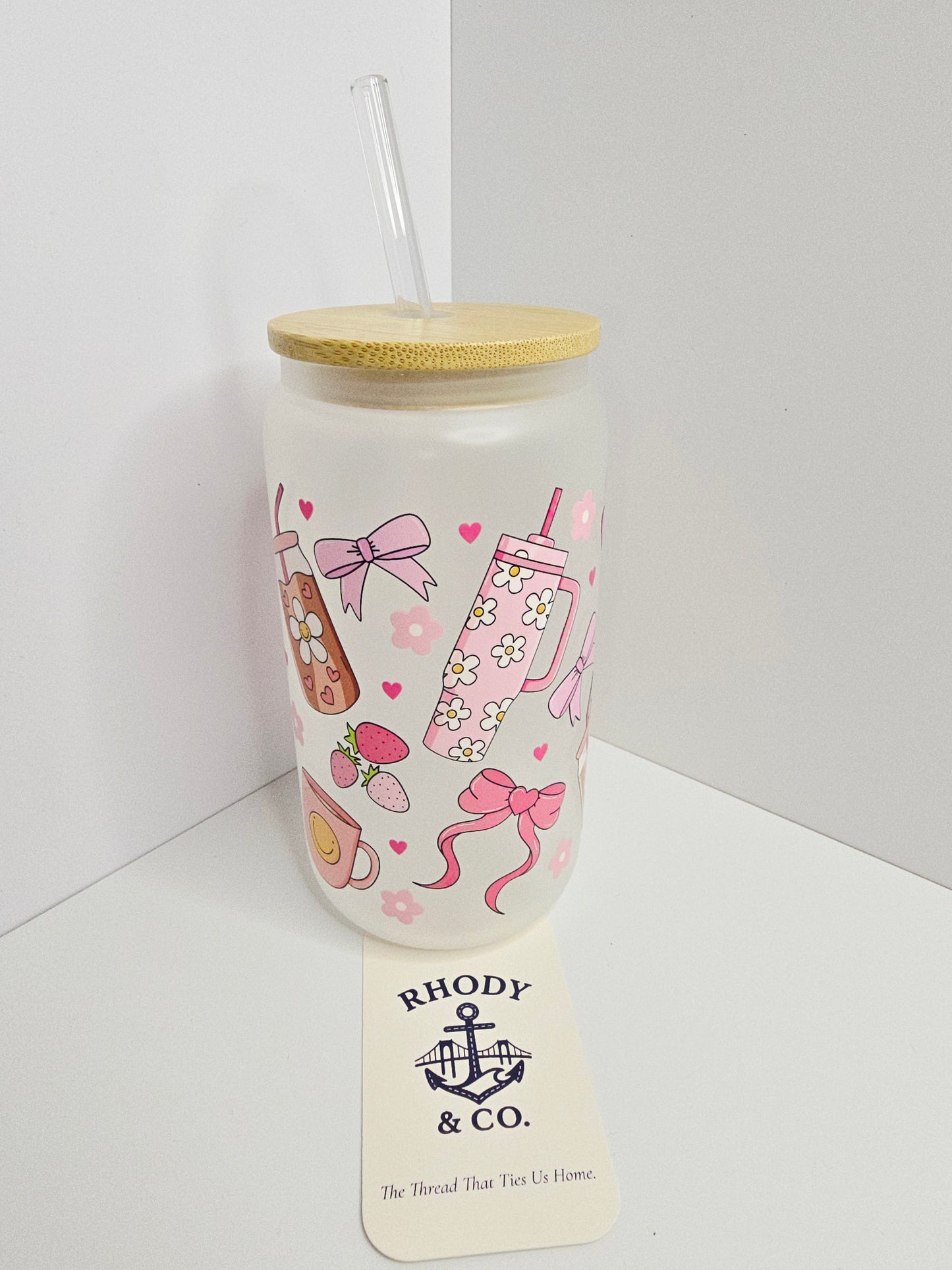 Strawberry Bow Glass Tumbler – 16 oz