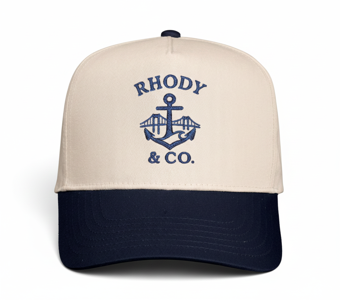 Rhody and Co Snapback Cap - Natural and Navy Blue