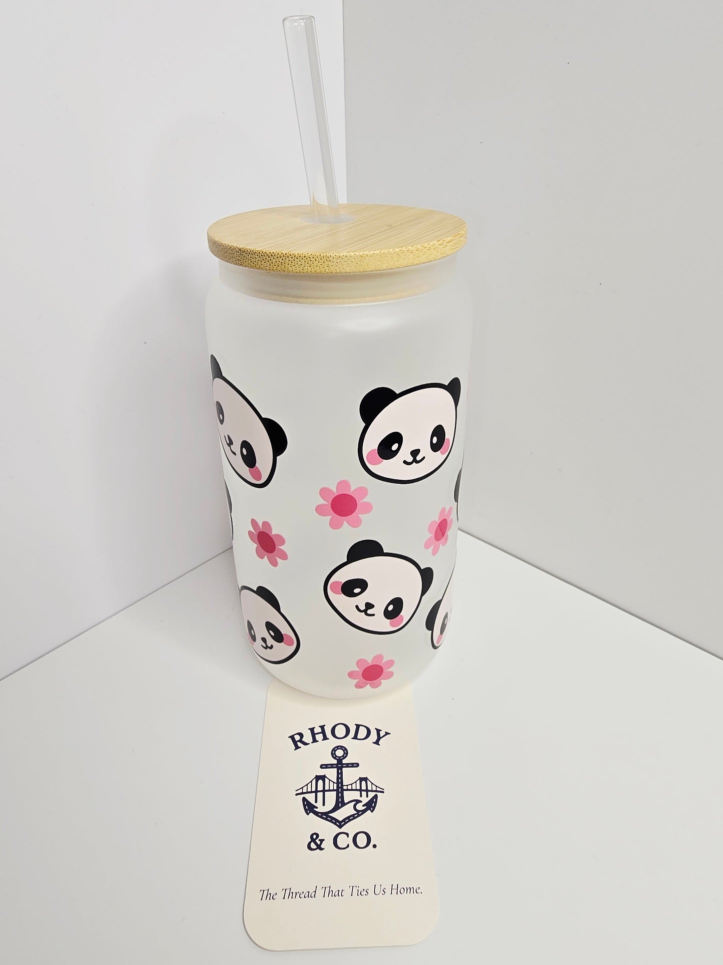 Panda Bloom Glass Tumbler - 16 oz.