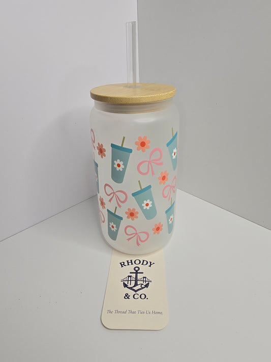 Floral Sips Glass Tumbler – 16 oz