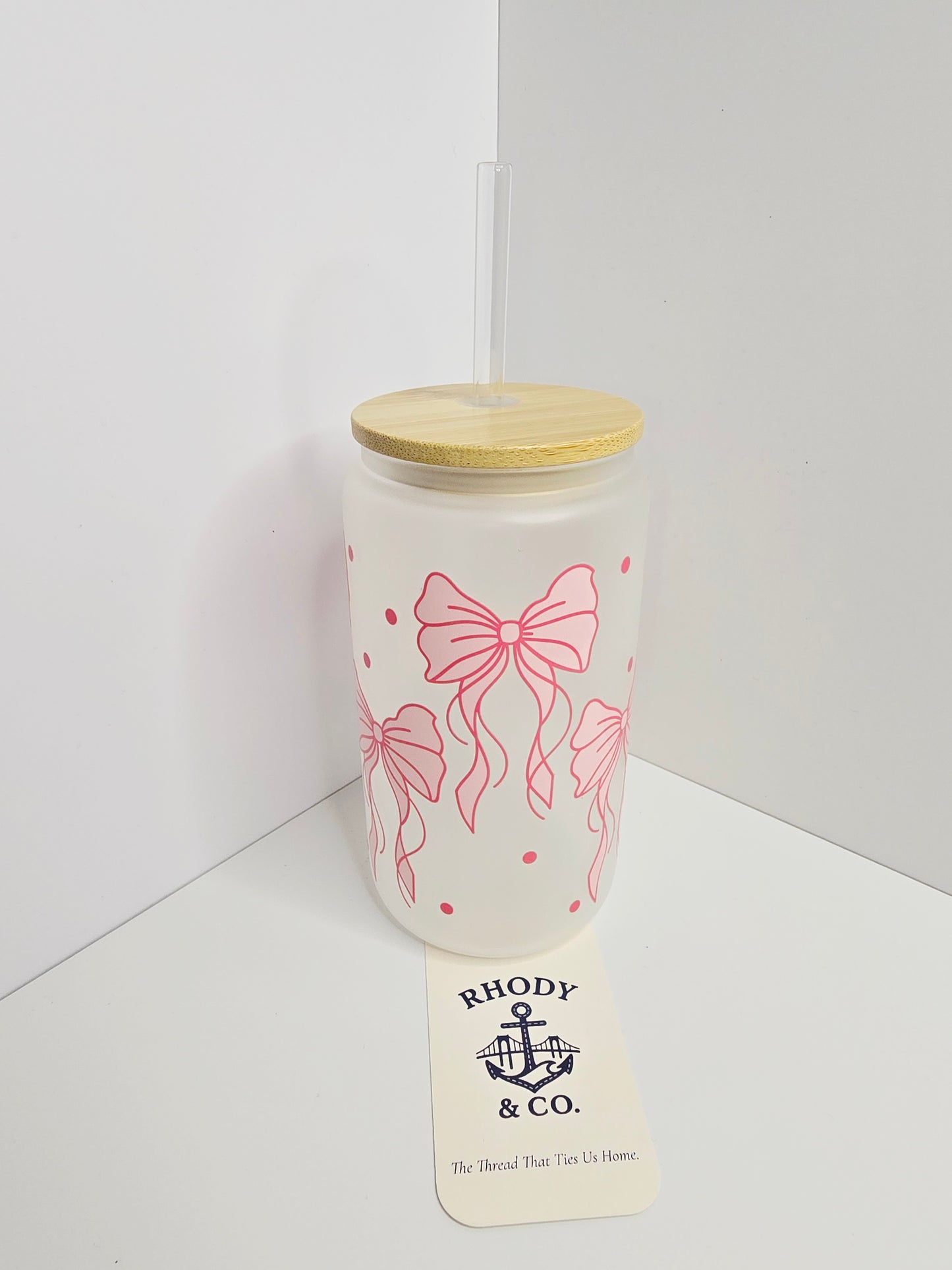 Pink Bow Glass Tumbler – 16 oz