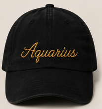 Minimal Cursive Zodiac Name Embroidered Black Hats