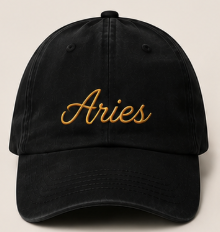 Minimal Cursive Zodiac Name Embroidered Black Hats
