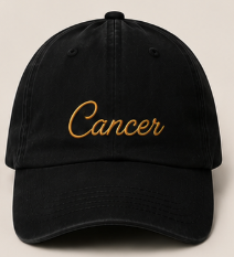 Minimal Cursive Zodiac Name Embroidered Black Hats