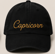 Minimal Cursive Zodiac Name Embroidered Black Hats