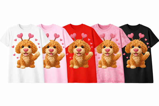 Valentine Golden Doodle Waving Puppy Heart Graphic T-Shirt