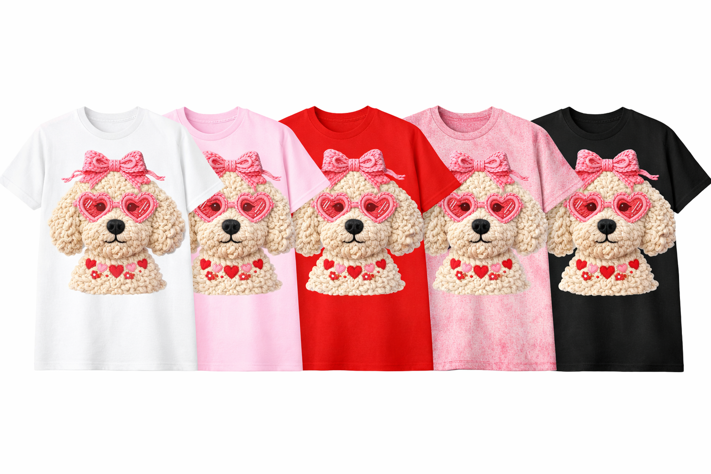 Valentine Poodle Bow Graphic T-Shirt