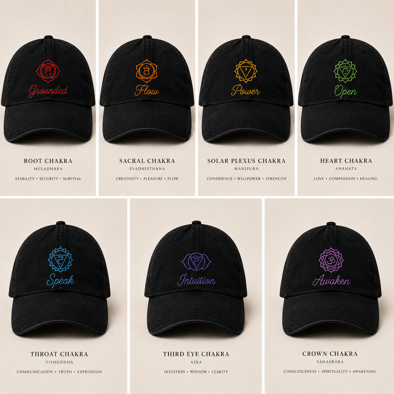 Chakra Dad Cap | Spiritual Embroidered Energy Collection Hats