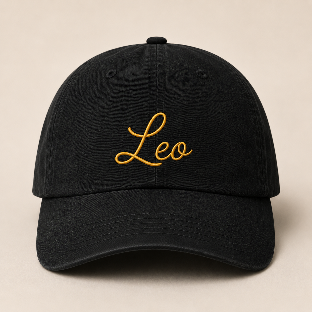 Minimal Cursive Zodiac Name Embroidered Black Hats