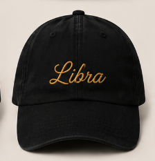 Minimal Cursive Zodiac Name Embroidered Black Hats