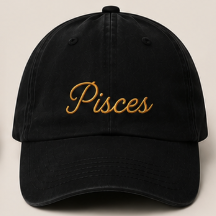 Minimal Cursive Zodiac Name Embroidered Black Hats