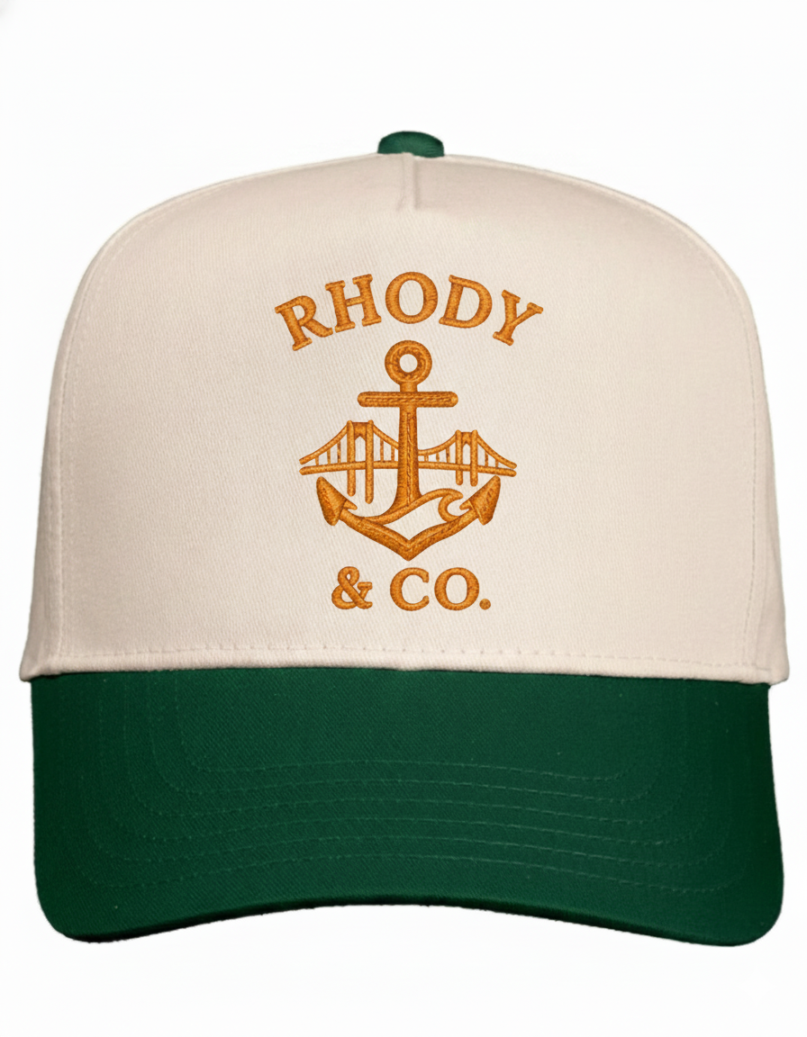 Rhody and Co. Snapback Cap (Orange Stitch) - Natural & Green