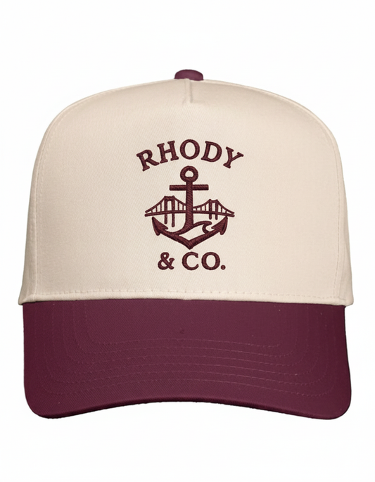 Rhody and Co. Snapback Cap - Natural and Maroon