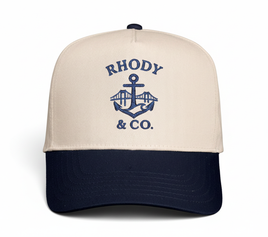 Rhody and Co Snapback Cap - Natural and Navy Blue