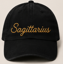 Minimal Cursive Zodiac Name Embroidered Black Hats