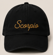 Minimal Cursive Zodiac Name Embroidered Black Hats