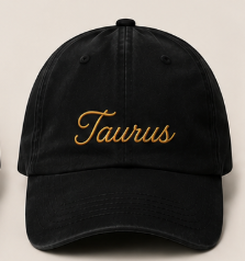 Minimal Cursive Zodiac Name Embroidered Black Hats