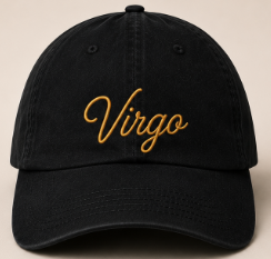 Minimal Cursive Zodiac Name Embroidered Black Hats